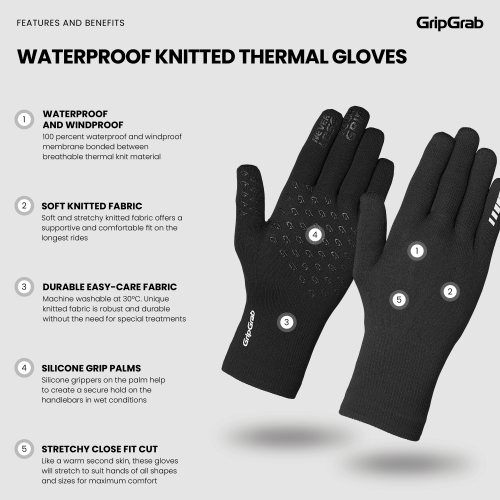 GripGrab WATERPROOF KNITTED WINTER GLOVES schwarz