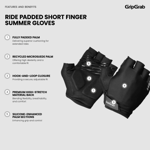 GripGrab RIDE LITE PADDED SHORT FINGER SUMMER GLOVES schwarz