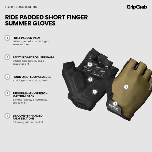 GripGrab RIDE Padded Short Finger Summer Gloves Olive Green