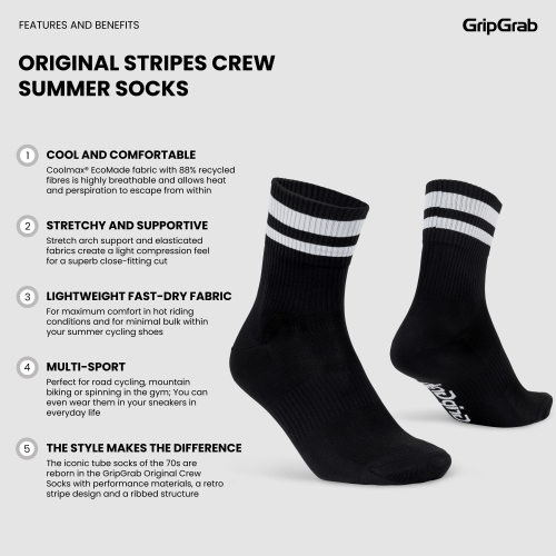 GripGrab ORIGINAL STRIPES CREW SOCKS schwarz