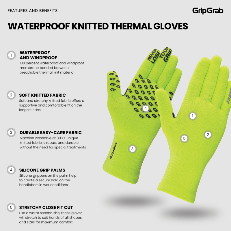 GripGrab WATERPROOF KNITTED WINTER GLOVES neongelb