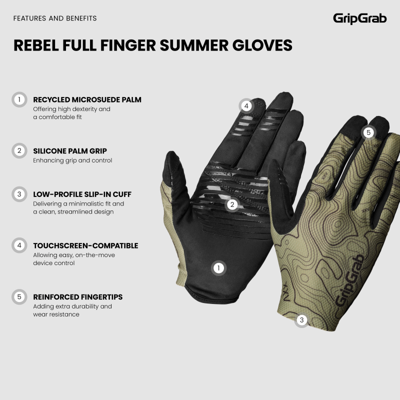 GripGrab REBEL FULL FINGER SUMMER GLOVES olivgrün