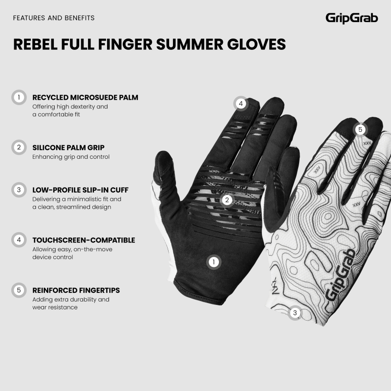 GripGrab REBEL FULL FINGER SUMMER GLOVES weiß