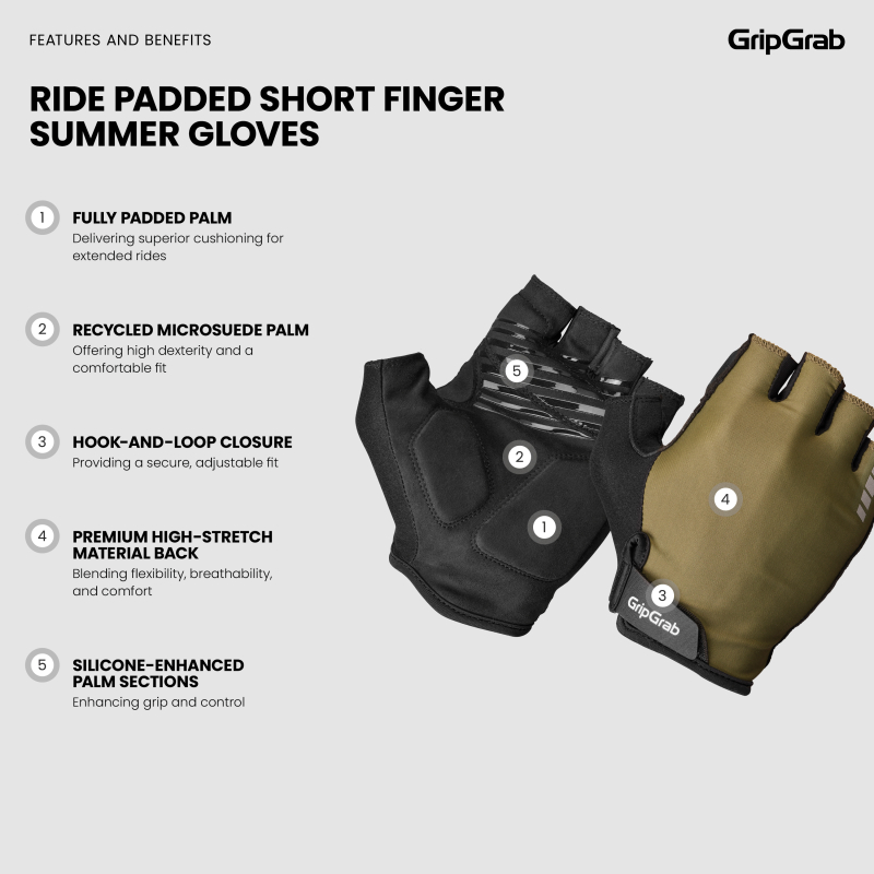 GripGrab RIDE Padded Short Finger Summer Gloves Olive Green