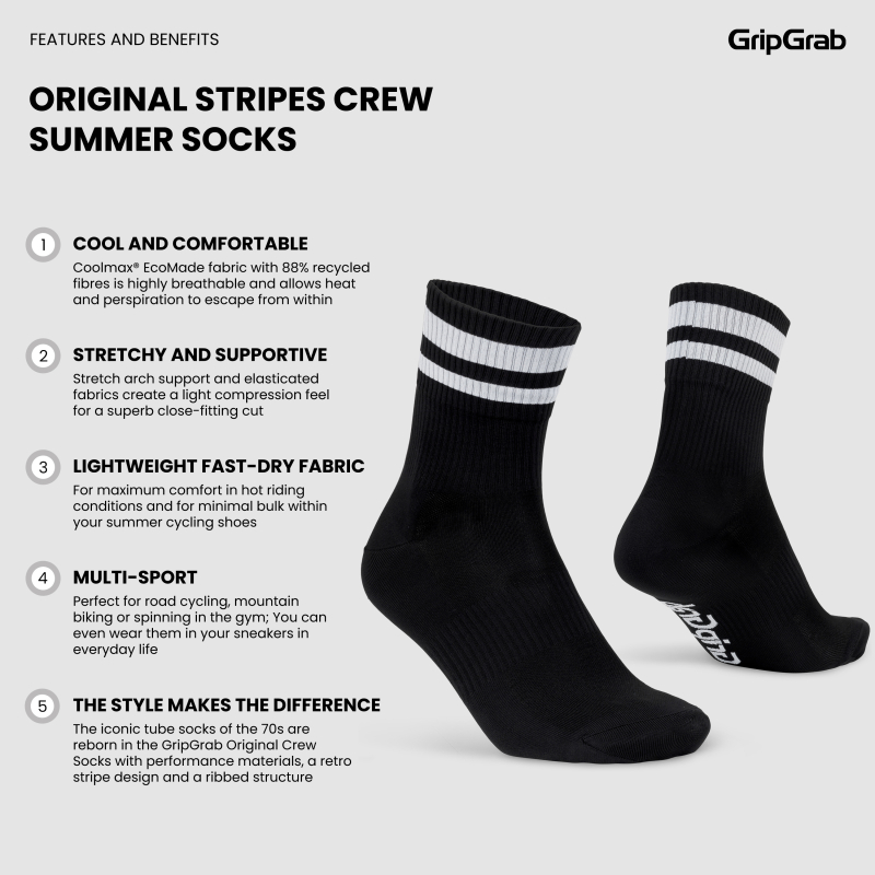 GripGrab ORIGINAL STRIPES CREW SOCKS schwarz